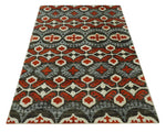 5x8 Hand Knotted Moss Green, Ivory and Rust Antique Persian Style Contemporary Recycled Silk Area Rug | OP83