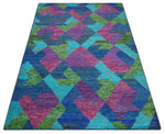 5x8 Hand Knotted Multicolor Modern Geometric Contemporary Recycled Silk Area Rug | OP78
