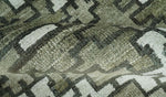 5x8 Hand Knotted Olive, Charcoal and White Modern Contemporary Southwestern Tribal Trellis Recycled Silk Area Rug | OP124