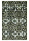 5x8 Hand Knotted Olive, Charcoal and White Modern Contemporary Southwestern Tribal Trellis Recycled Silk Area Rug | OP124
