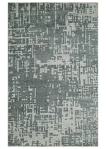5x8 Hand Knotted Silver, Charcoal and Ivory Modern Abstract Contemporary Recycled Silk Area Rug