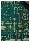 5x8 Hand Knotted Teal Green, Olive and Beige Modern Abstract Contemporary Recycled Silk Area Rug | OP130