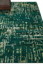 5x8 Hand Knotted Teal Green, Olive and Beige Modern Abstract Contemporary Recycled Silk Area Rug | OP130