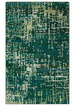 5x8 Hand Knotted Teal Green, Olive and Beige Modern Abstract Contemporary Recycled Silk Area Rug | OP130