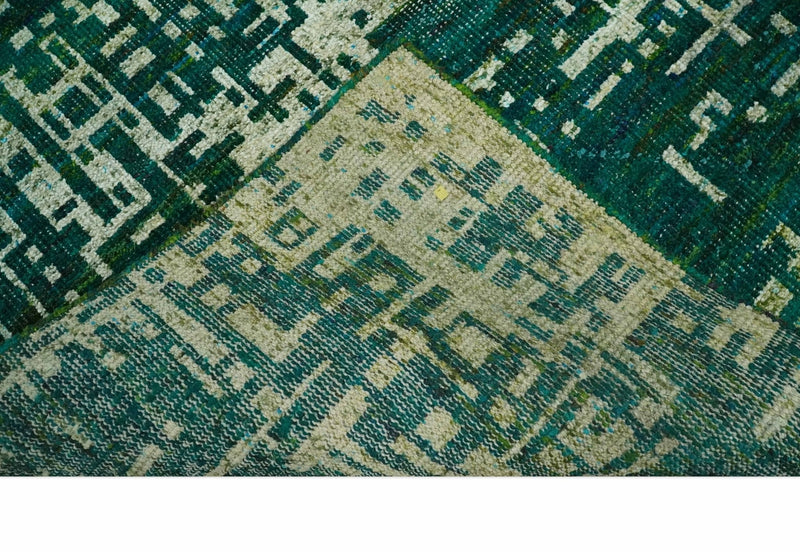 5x8 Hand Knotted Teal Green, Olive and Beige Modern Abstract Contemporary Recycled Silk Area Rug | OP130
