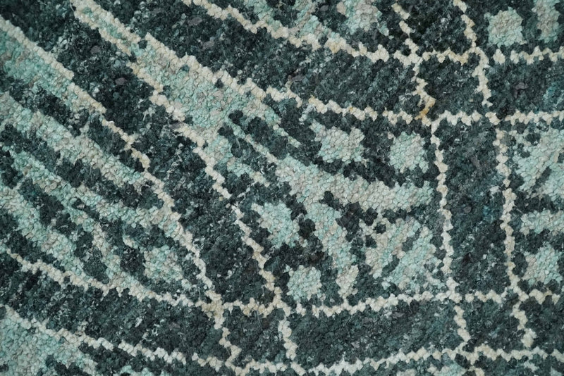 5x8 Hand Knotted Teal, Ivory and Blue Modern Style Contemporary Recycled Silk Area Rug | OP109