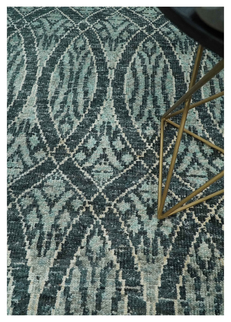 5x8 Hand Knotted Teal, Ivory and Blue Modern Style Contemporary Recycled Silk Area Rug | OP109