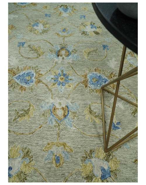 5x8 Hand Tufted Blue and Beige Multi Size Style Floral Wool Area Rug