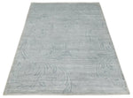 5x8 Hand Woven and hand carved Carved Silver and Gray Floral Art Silk Rug | KNT9