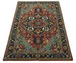 5x8 Handmade Rust and Blue made with fine wool Area Rug |  TRDCP11858