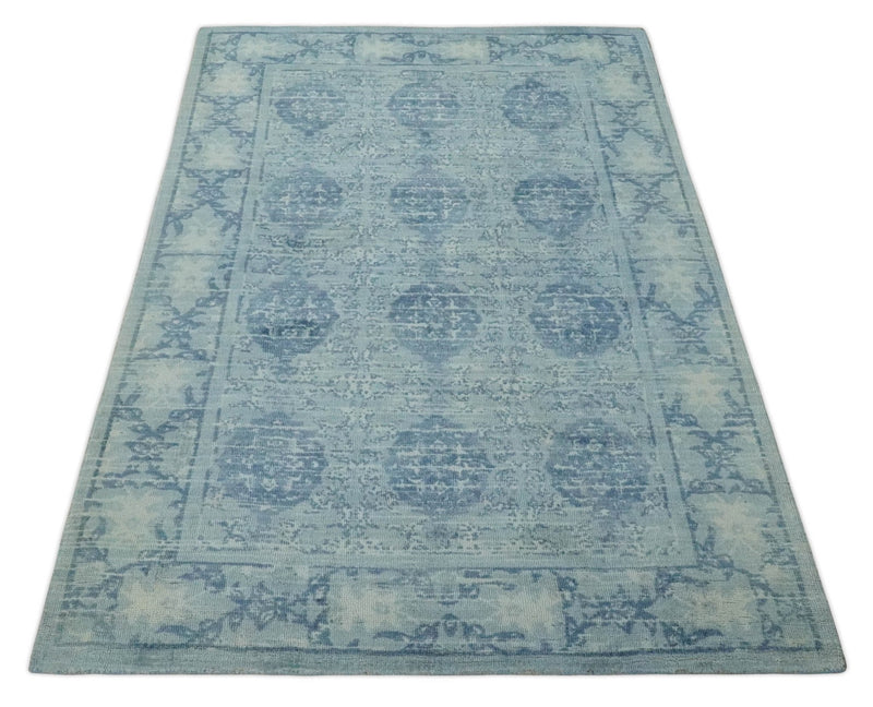5x8 Ivory and Blue Traditional Ikat design Hand Tufted Wool Area Rug