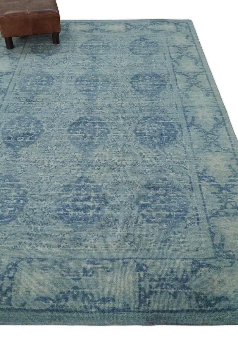 5x8 Ivory and Blue Traditional Ikat design Hand Tufted Wool Area Rug