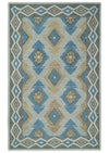 5x8 Ivory, Blue and Beige Traditional Ikat design Hand Tufted Wool Area Rug