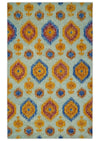 5x8 Ivory, Gold and Blue Traditional Ikat design Hand Tufted Wool Area Rug