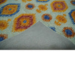 5x8 Ivory, Gold and Blue Traditional Ikat design Hand Tufted Wool Area Rug
