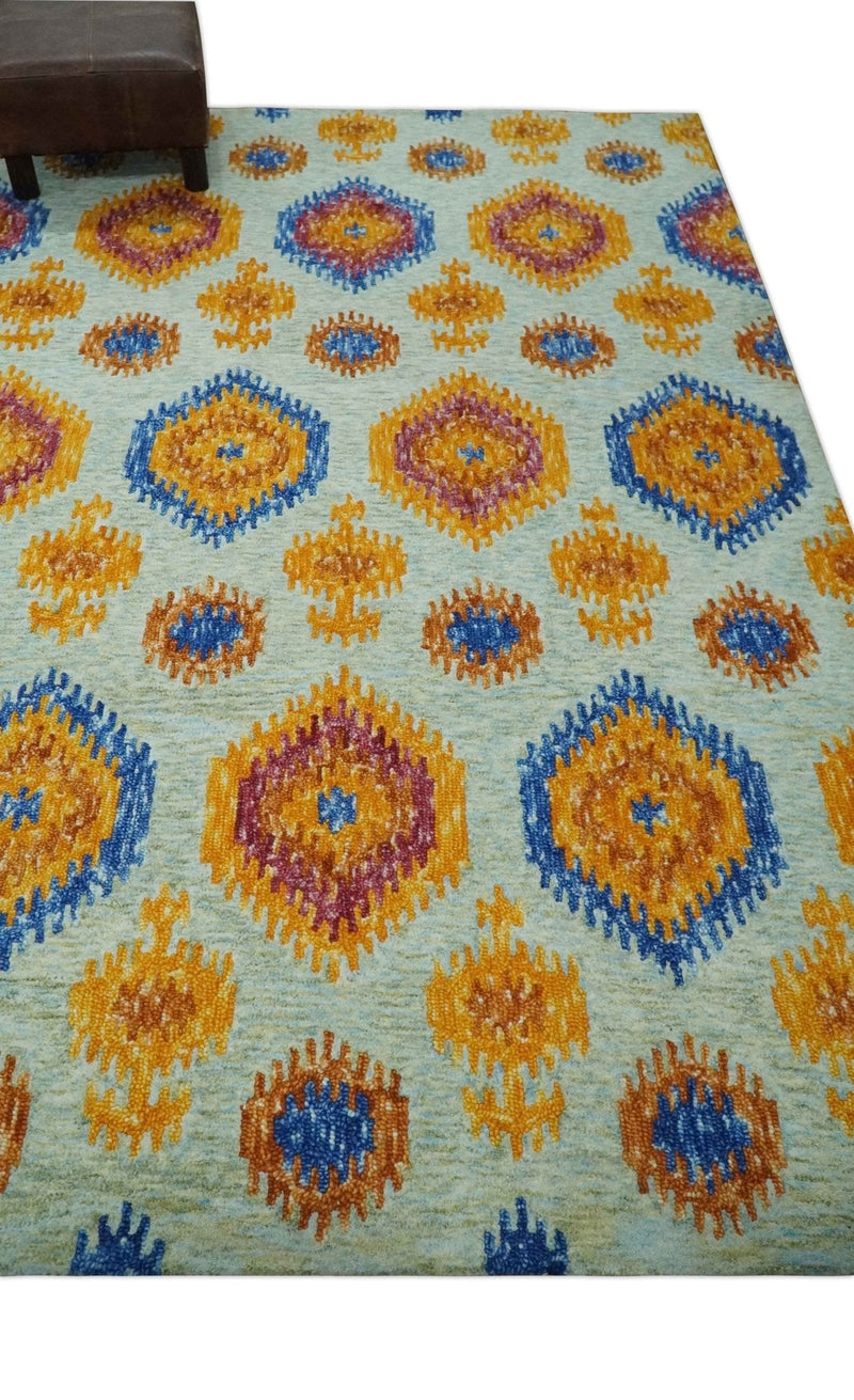 5x8 Ivory, Gold and Blue Traditional Ikat design Hand Tufted Wool Area Rug