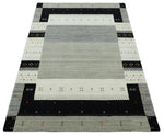 5x8 Ivory, Gray and Black Striped Wool Hand Woven Southwestern Gabbeh Rug | KNT18
