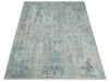 5.8x7.9 Modern Abstract Blue and Brown Rug hand made wool rug