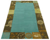 5x8 Teal, Olive and Brown Tradition Floral Boarder Hand knotted Wool and Art Silk Area Rug