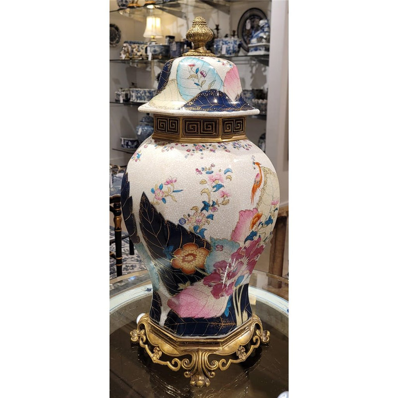 Tobacco Leaf Porcelain Hex Jar Vase with Bronze Ormolu - Tobacco Leaf Collection