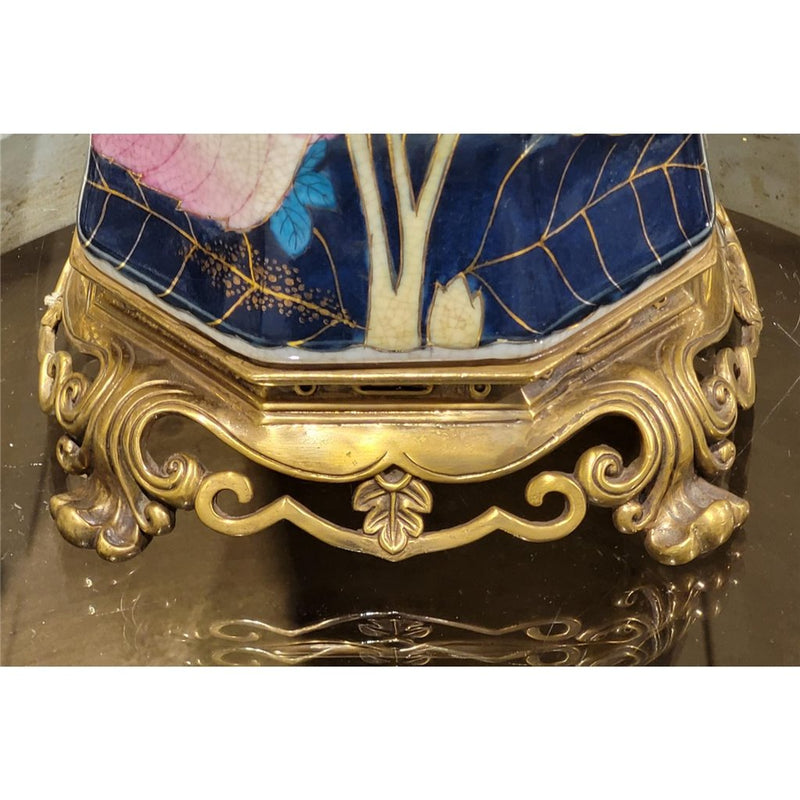 Tobacco Leaf Porcelain Hex Jar Vase with Bronze Ormolu - Tobacco Leaf Collection