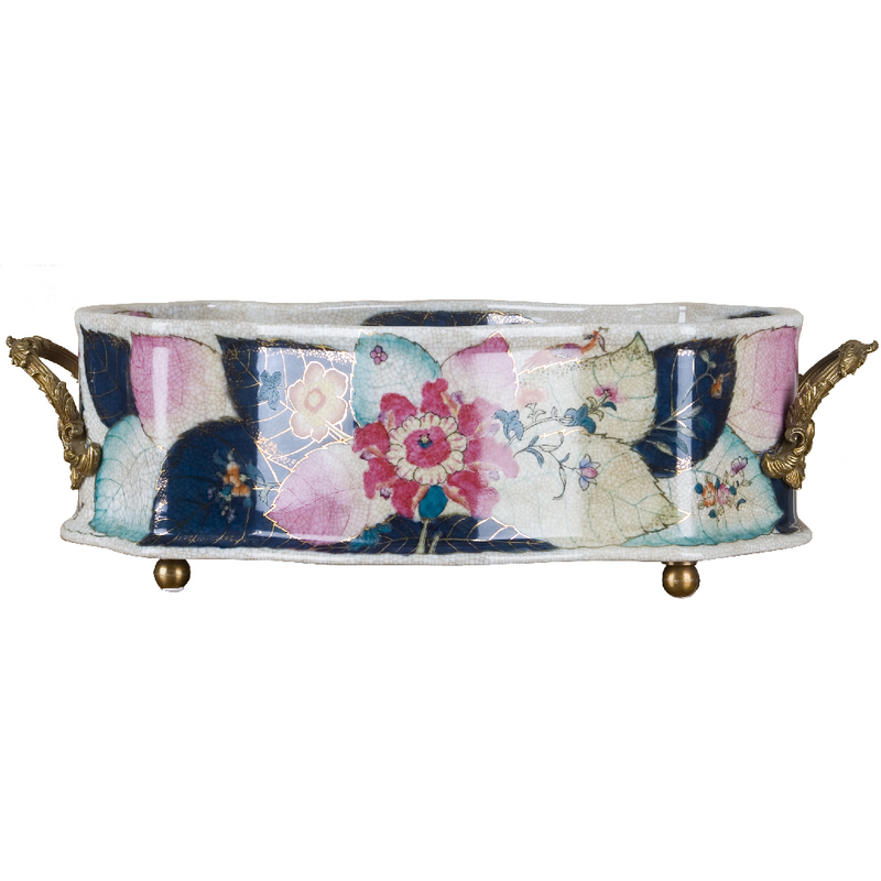 Large Porcelain Tobacco Leaf Footbath Basin with Bronze Ormolu – Gold Glaze - Tobacco Leaf Collection