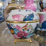 Tobacco Leaf Porcelain Box with Bronze Ormolu  Gold Glazed Accent - Tobacco Leaf Collection
