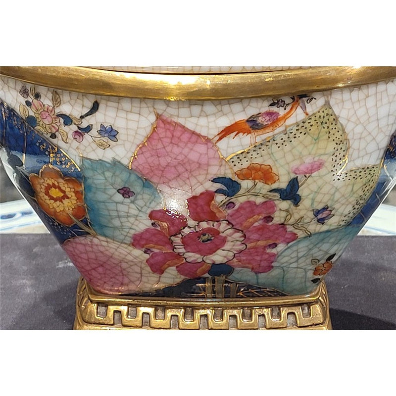 Tobacco Leaf Porcelain Box with Bronze Ormolu  Gold Glazed Accent - Tobacco Leaf Collection