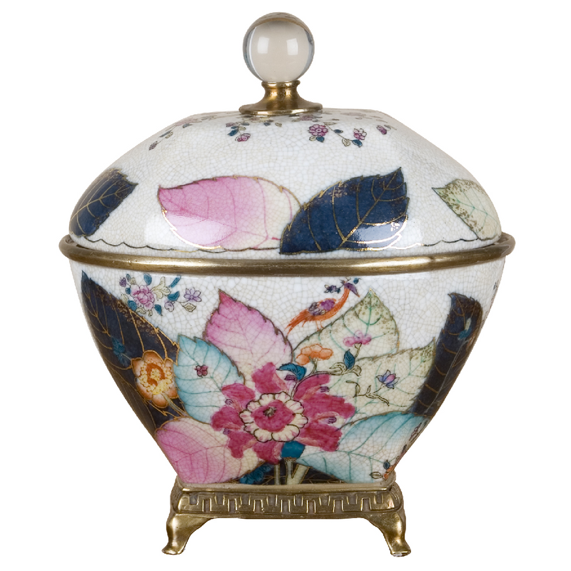 Tobacco Leaf Porcelain Box with Bronze Ormolu  Gold Glazed Accent - Tobacco Leaf Collection