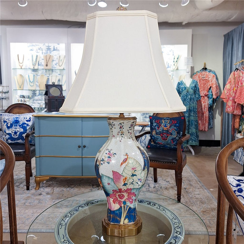 Tobacco Leaf Pattern Porcelain Table Lamp with Bronze Mount– Tobacco Leaf Collection