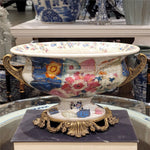 Porcelain Oval Centerpiece Basin with Bronze Ormolu – Tobacco Leaf Collection