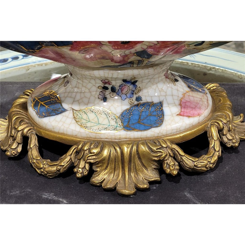 Porcelain Oval Centerpiece Basin with Bronze Ormolu – Tobacco Leaf Collection