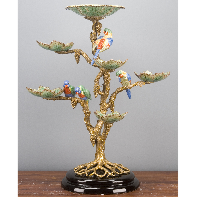 Porcelain and Bronze Tree With Dishes And Birds L339