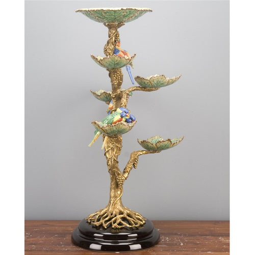 Porcelain and Bronze Tree With Dishes And Birds L339