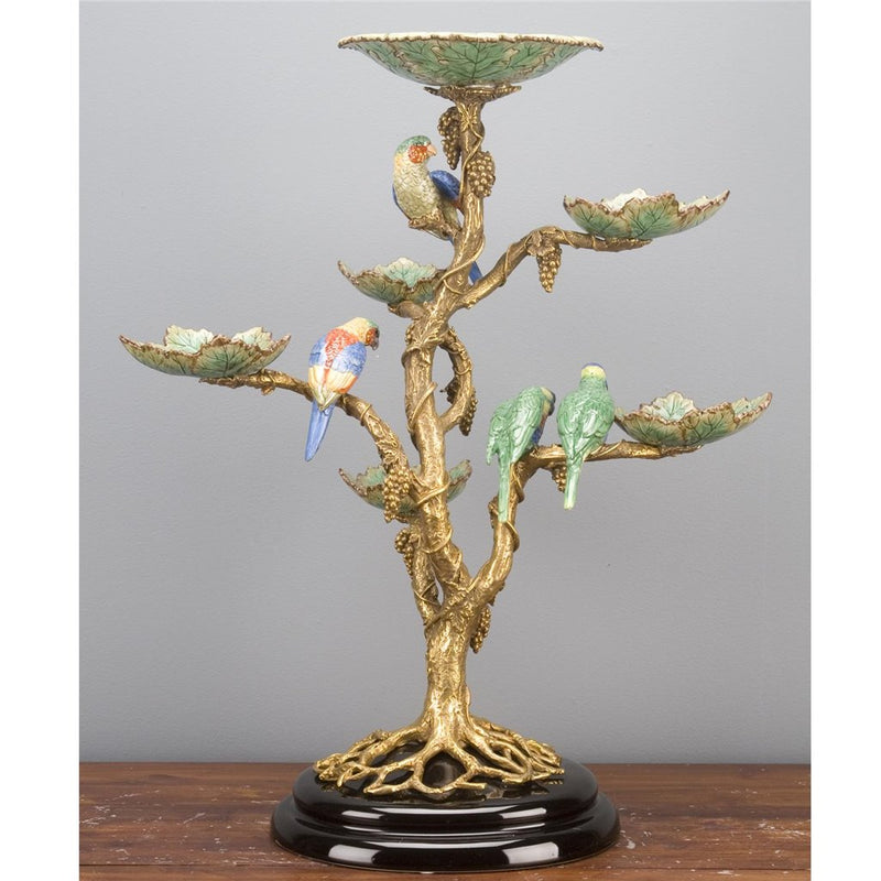 Porcelain and Bronze Tree With Dishes And Birds L339