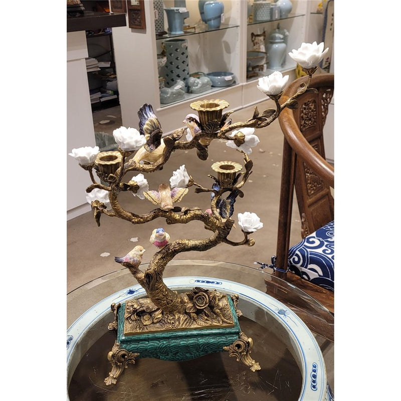 Lovecup Birds in a Gold Tree Figurine Candle Holder L357