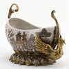 Lovecup Porcelain Village Pattern Boat Shaped Basin With Swan Figure With Bronze Ormolu L366