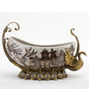 Lovecup Porcelain Village Pattern Boat Shaped Basin With Swan Figure With Bronze Ormolu L366