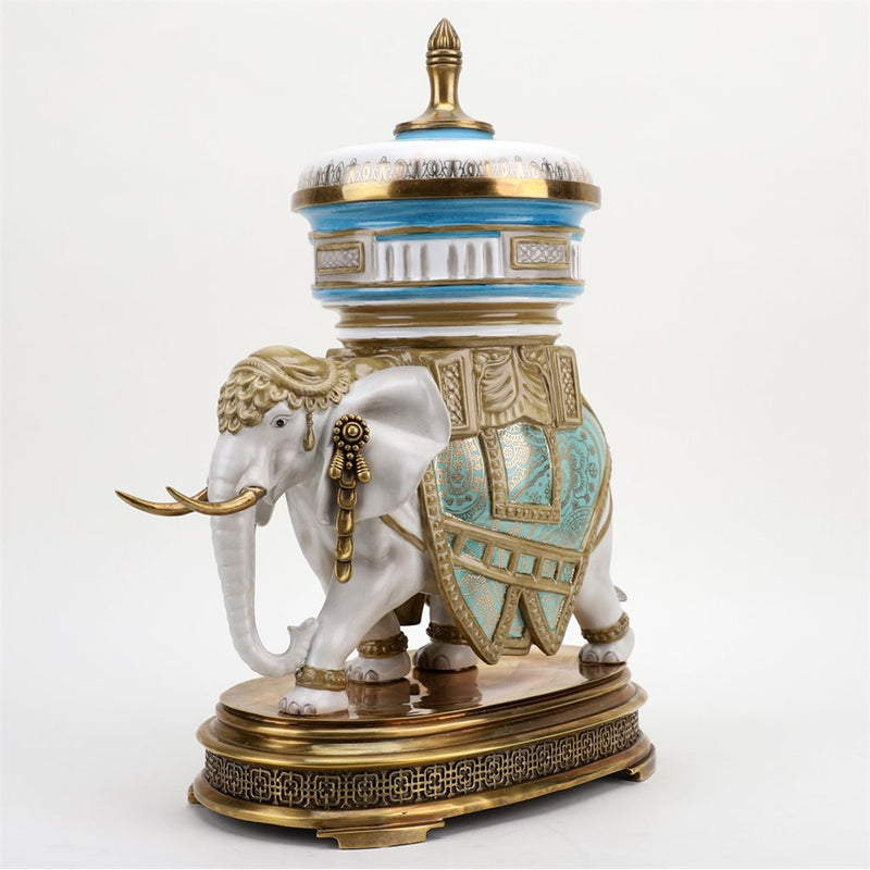 Elephant Statue With Lidded Box And Bronze Ormolu L372