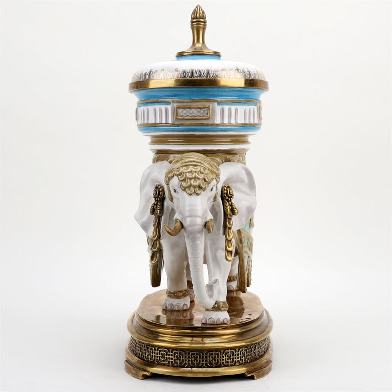 Elephant Statue With Lidded Box And Bronze Ormolu L372