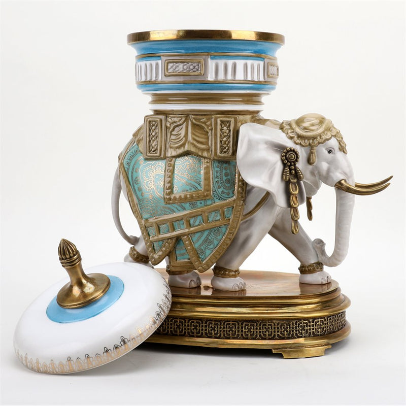 Elephant Statue With Lidded Box And Bronze Ormolu L372