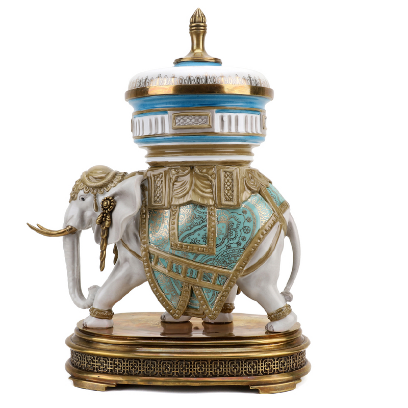 Elephant Statue With Lidded Box And Bronze Ormolu L372