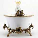 Lovecup Porcelain Round Basin And Cockatoo Figurine With Bronze Ormolu In Blanc Chic L382