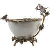 Lovecup Porcelain Oval Basin Bird Figurine With Bronze Ormolu In White Crackle L409