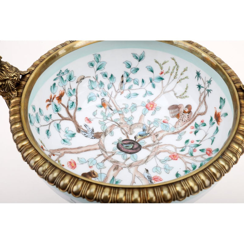 Lovecup Porcelain Vase Double Bird Handle With Bronze Ormolu L410