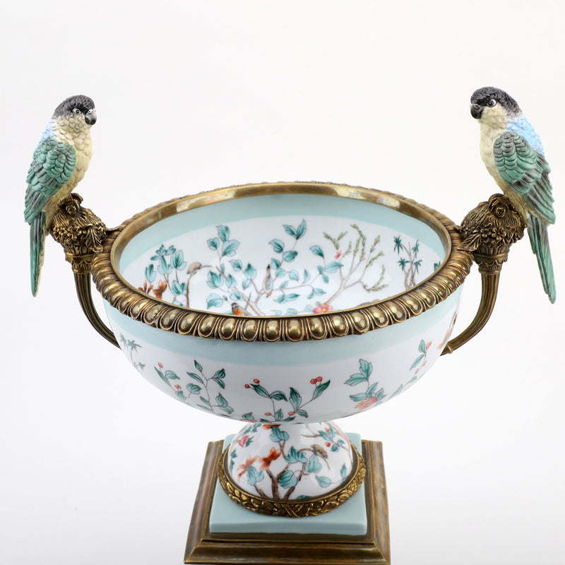 Lovecup Porcelain Vase Double Bird Handle With Bronze Ormolu L410