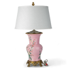 Lovecup Porcelain Pink Floral And Bird Pattern Round Vase With Bronze Ormolu Table Lamp L994