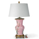 Lovecup Porcelain Pink Floral And Bird Pattern Round Vase With Bronze Ormolu Table Lamp L994
