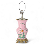 Lovecup Porcelain Pink Floral And Bird Pattern Round Vase With Bronze Ormolu Table Lamp L994