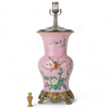 Lovecup Porcelain Pink Floral And Bird Pattern Round Vase With Bronze Ormolu Table Lamp L994